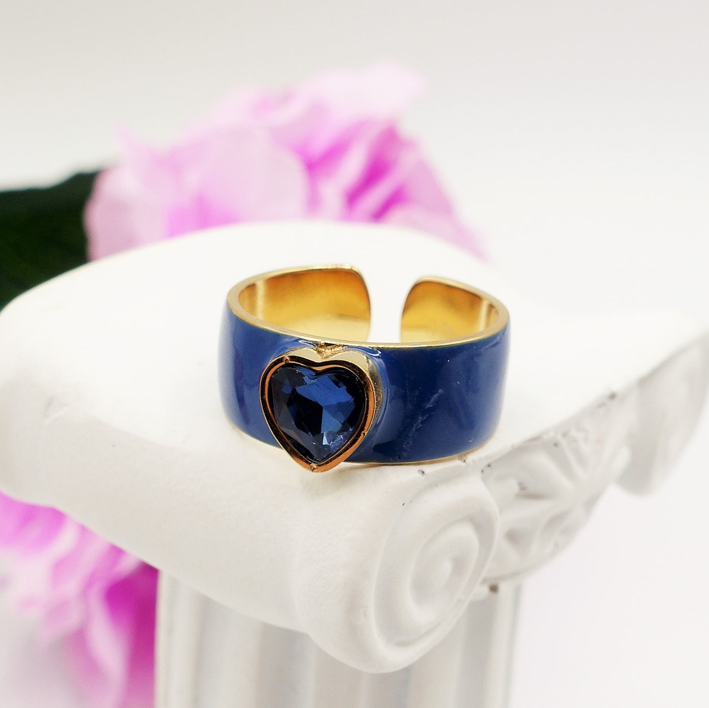 BELLE ~anello regolabile in ACCIAIO INOSSIDABILE con zircone a cuore
