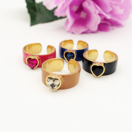 BELLE ~anello regolabile in ACCIAIO INOSSIDABILE con zircone a cuore