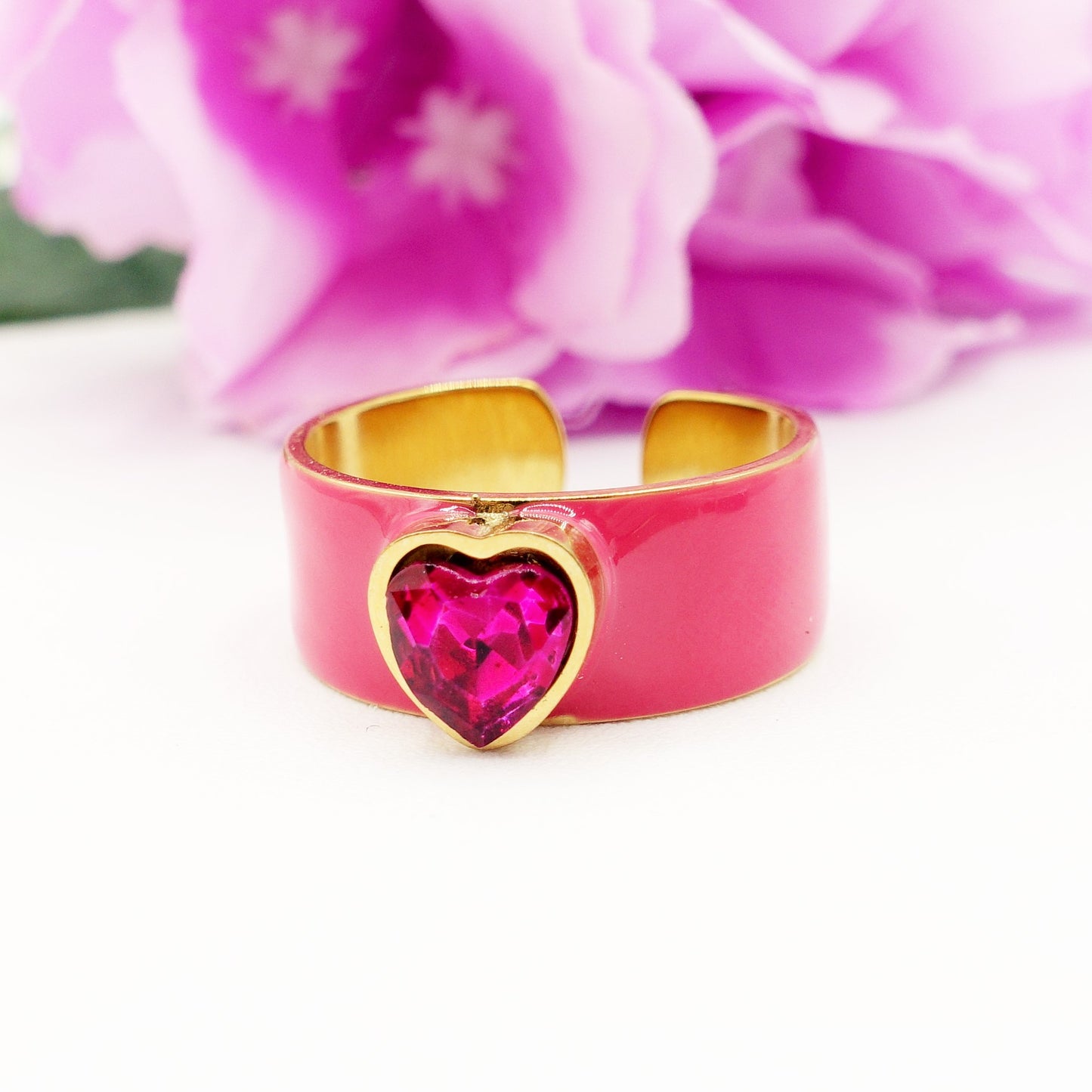 BELLE ~anello regolabile in ACCIAIO INOSSIDABILE con zircone a cuore