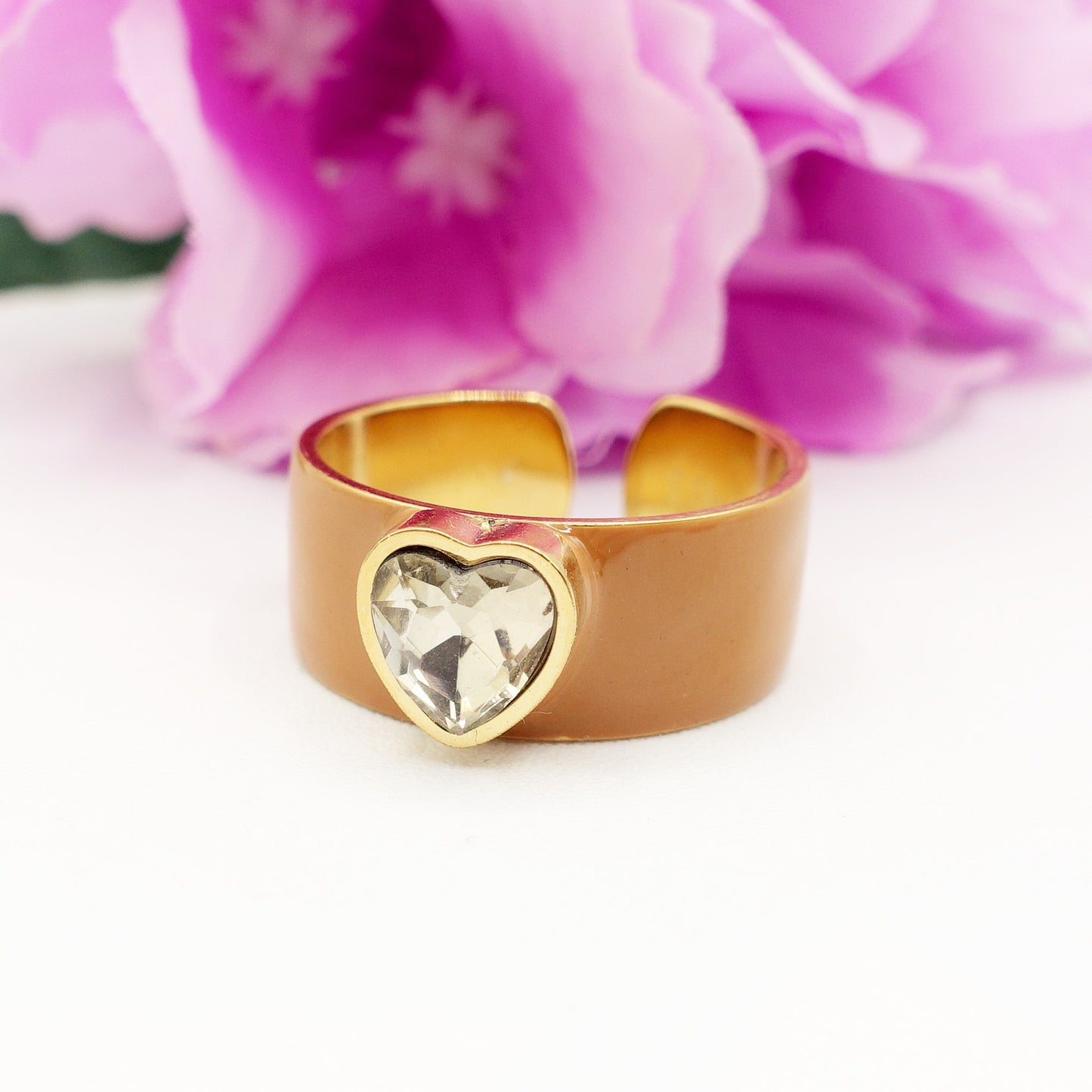 BELLE ~anello regolabile in ACCIAIO INOSSIDABILE con zircone a cuore