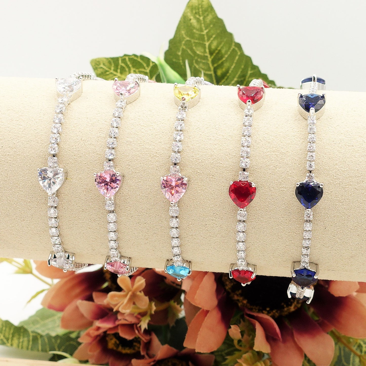 CORINNE - bracciale tennis cuori alternati con cubic zirconia