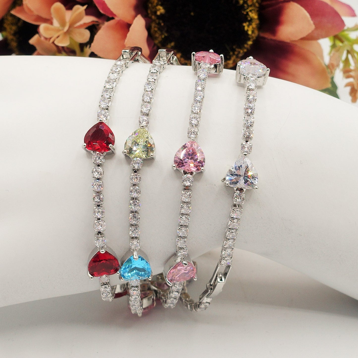 CORINNE - bracciale tennis cuori alternati con cubic zirconia