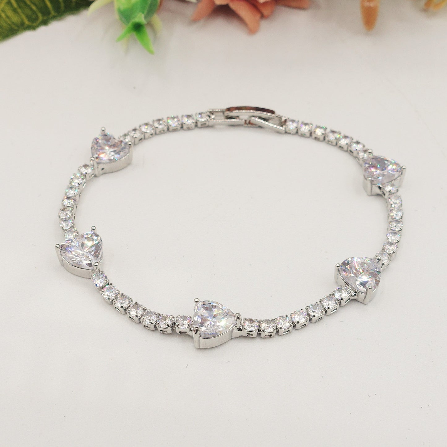 CORINNE - bracciale tennis cuori alternati con cubic zirconia