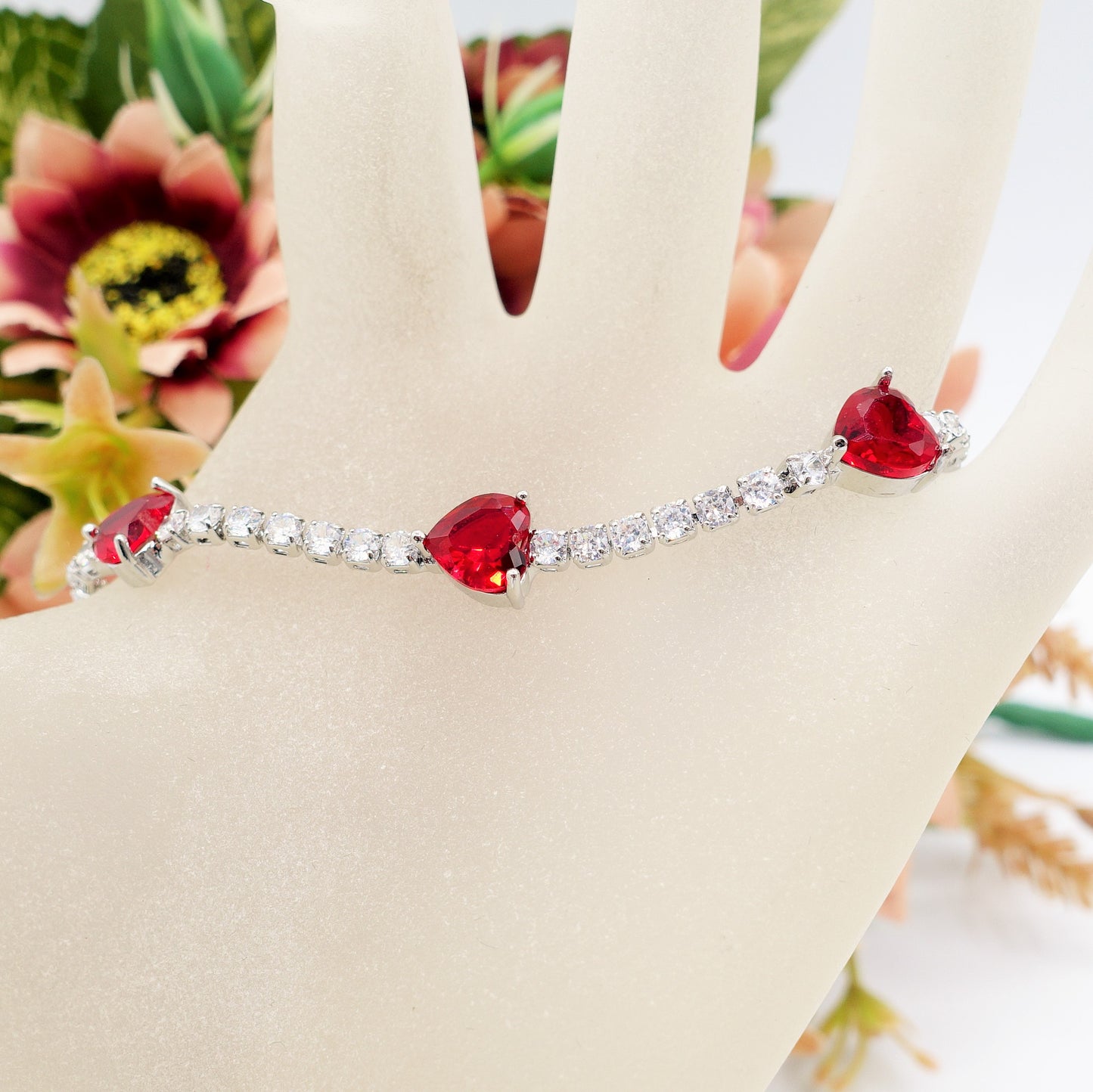 CORINNE - bracciale tennis cuori alternati con cubic zirconia