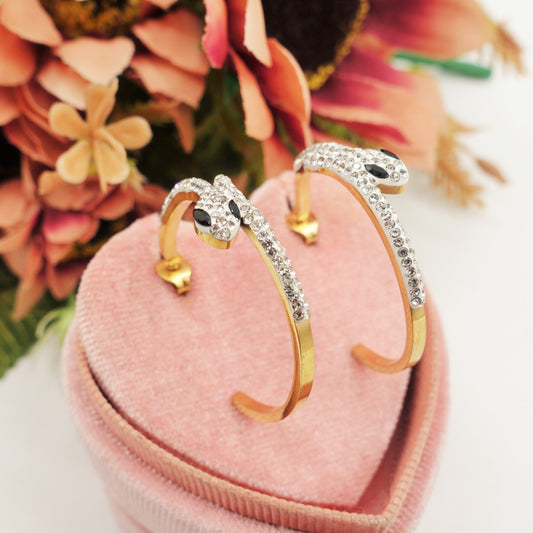 MAGNESIA - hoops - ACCIAIO INOSSIDABILE orecchini serpente a cerchio zirconati