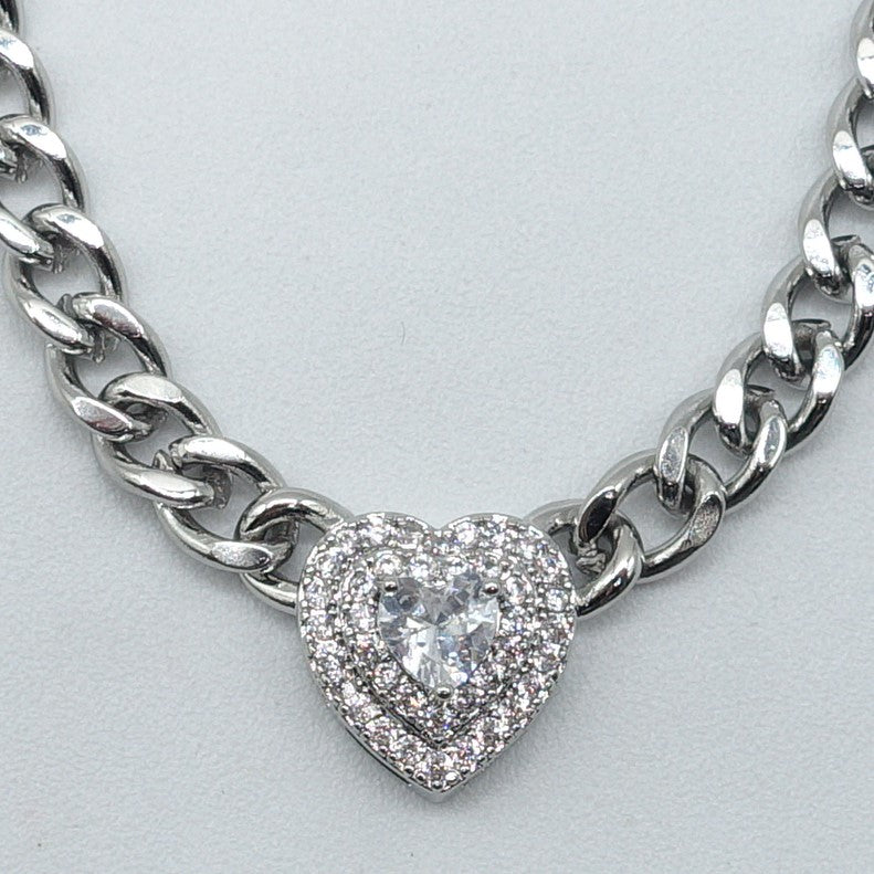 JASMINE ~ ACCIAIO INOSSIDABILE - collana choker in catena con Cubic zirconia a forma di cuore