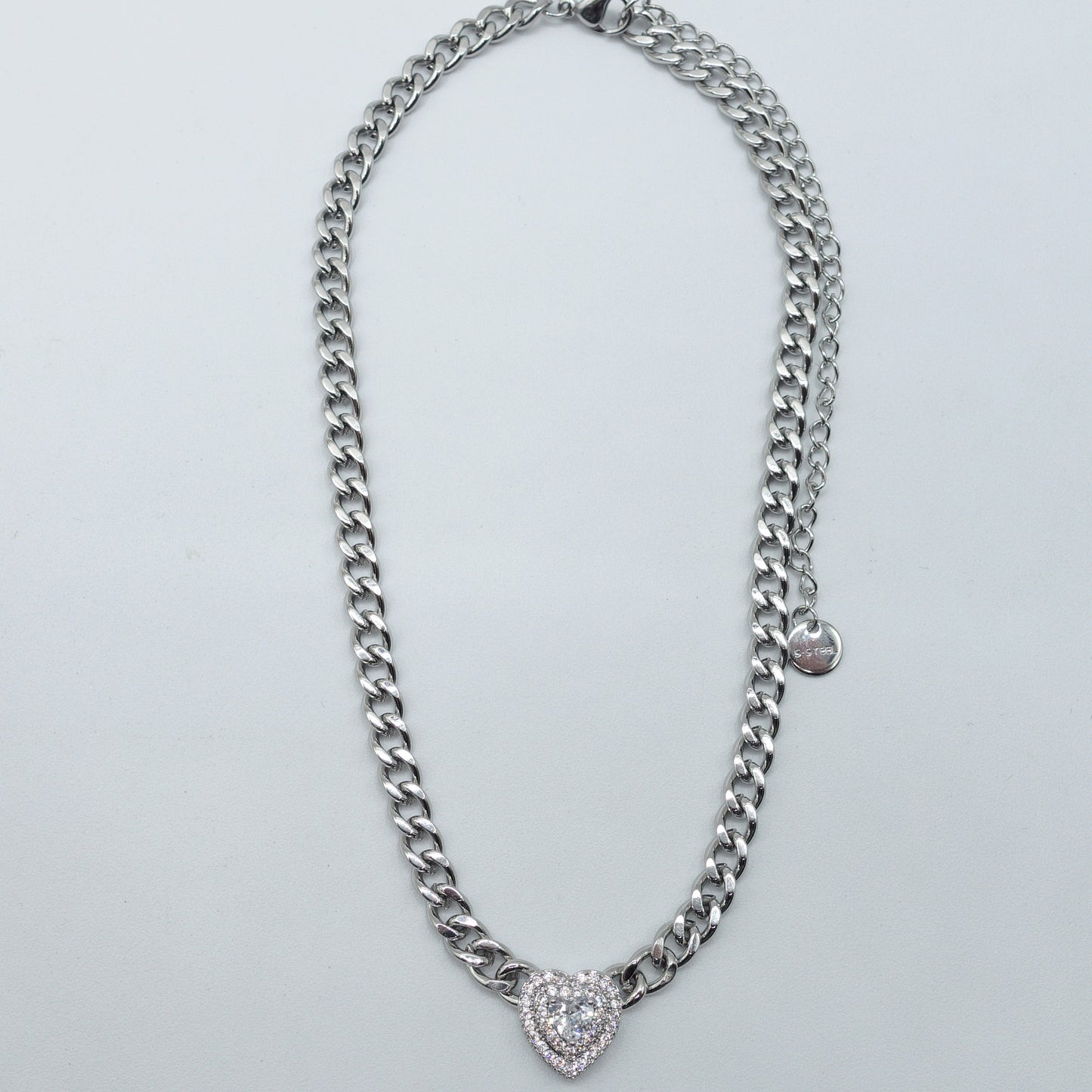 JASMINE ~ ACCIAIO INOSSIDABILE - collana choker in catena con Cubic zirconia a forma di cuore