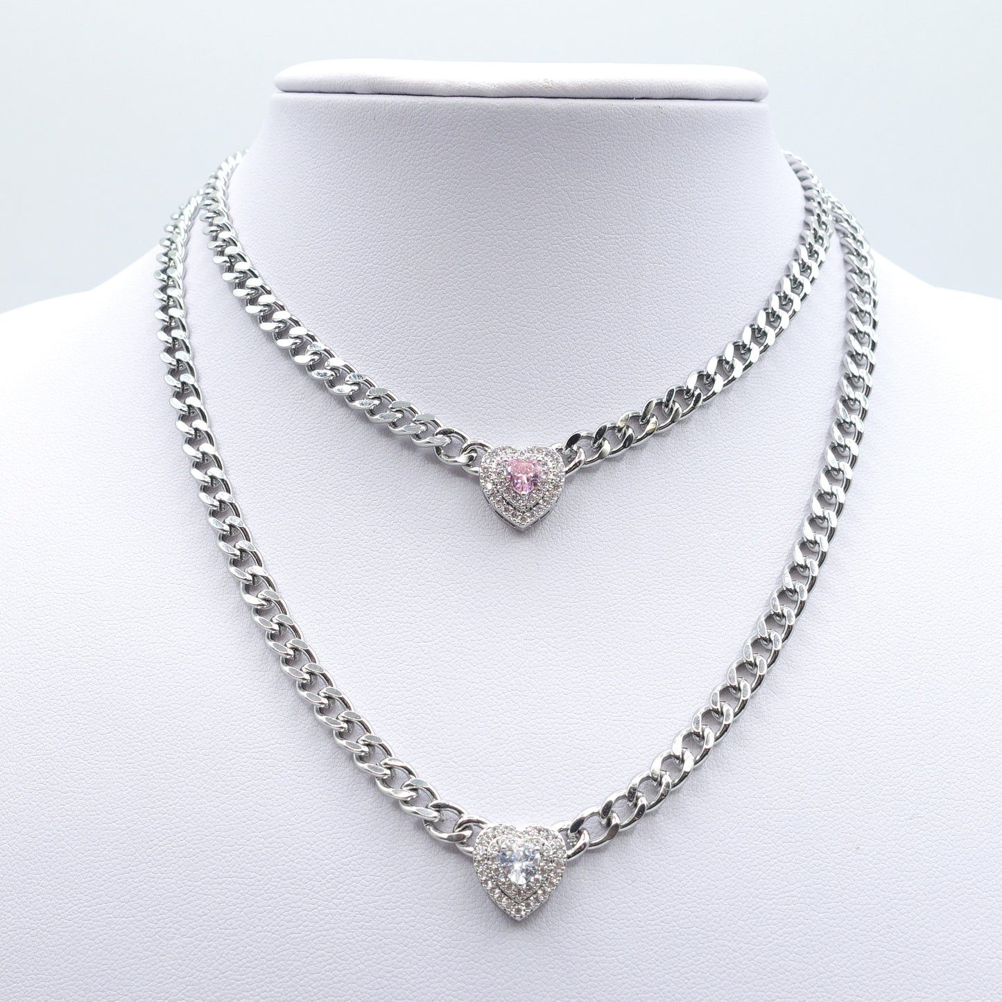 JASMINE ~ ACCIAIO INOSSIDABILE - collana choker in catena con Cubic zirconia a forma di cuore