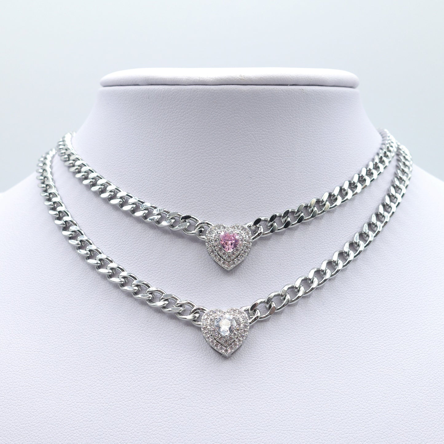 JASMINE ~ ACCIAIO INOSSIDABILE - collana choker in catena con Cubic zirconia a forma di cuore