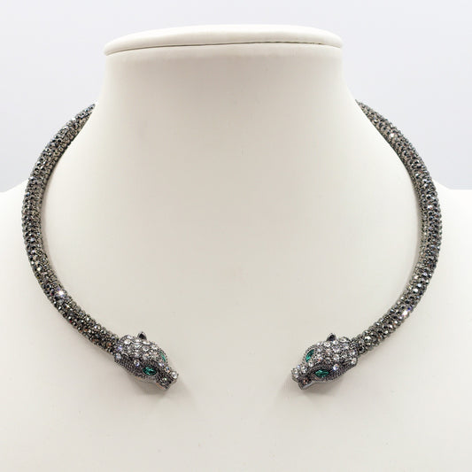 KALI CHOKER ~ Girocollo snodato a pantera con cubic zirconia