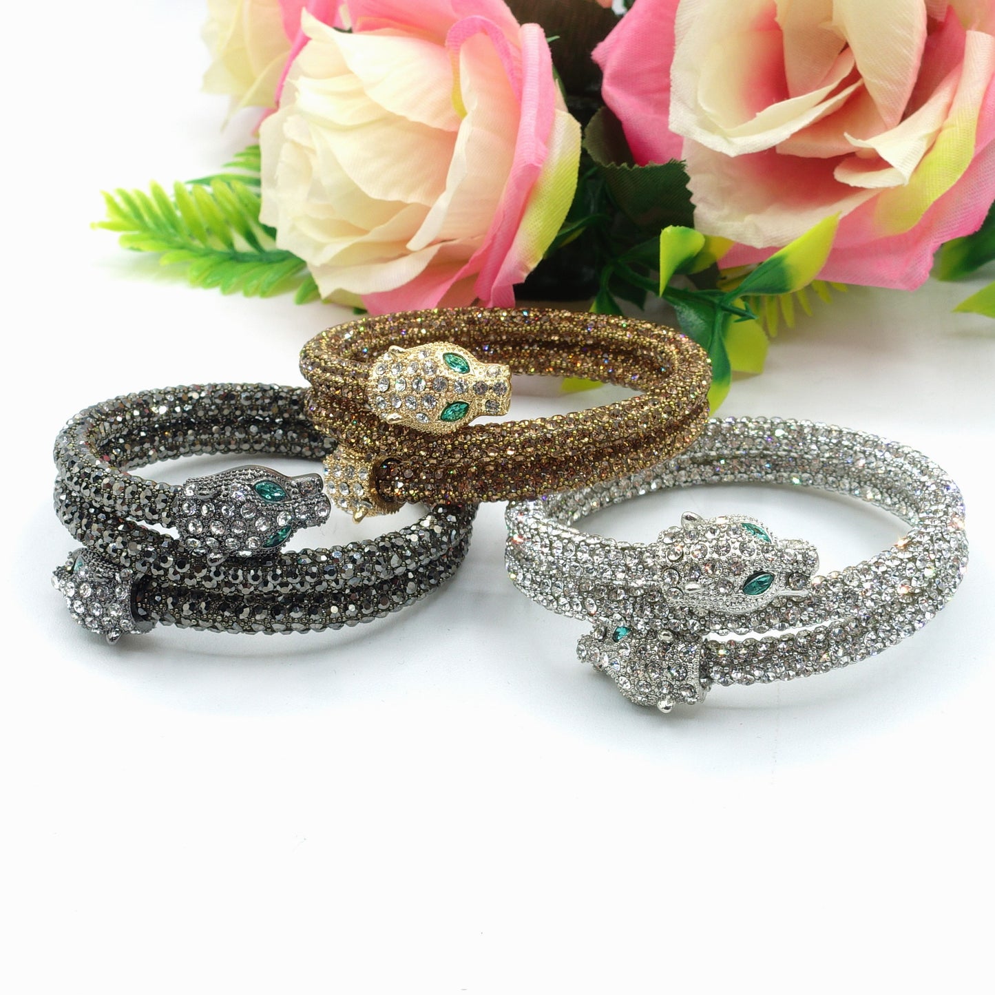 KALI ~ Bracciale snodato a pantera con cubic zirconia
