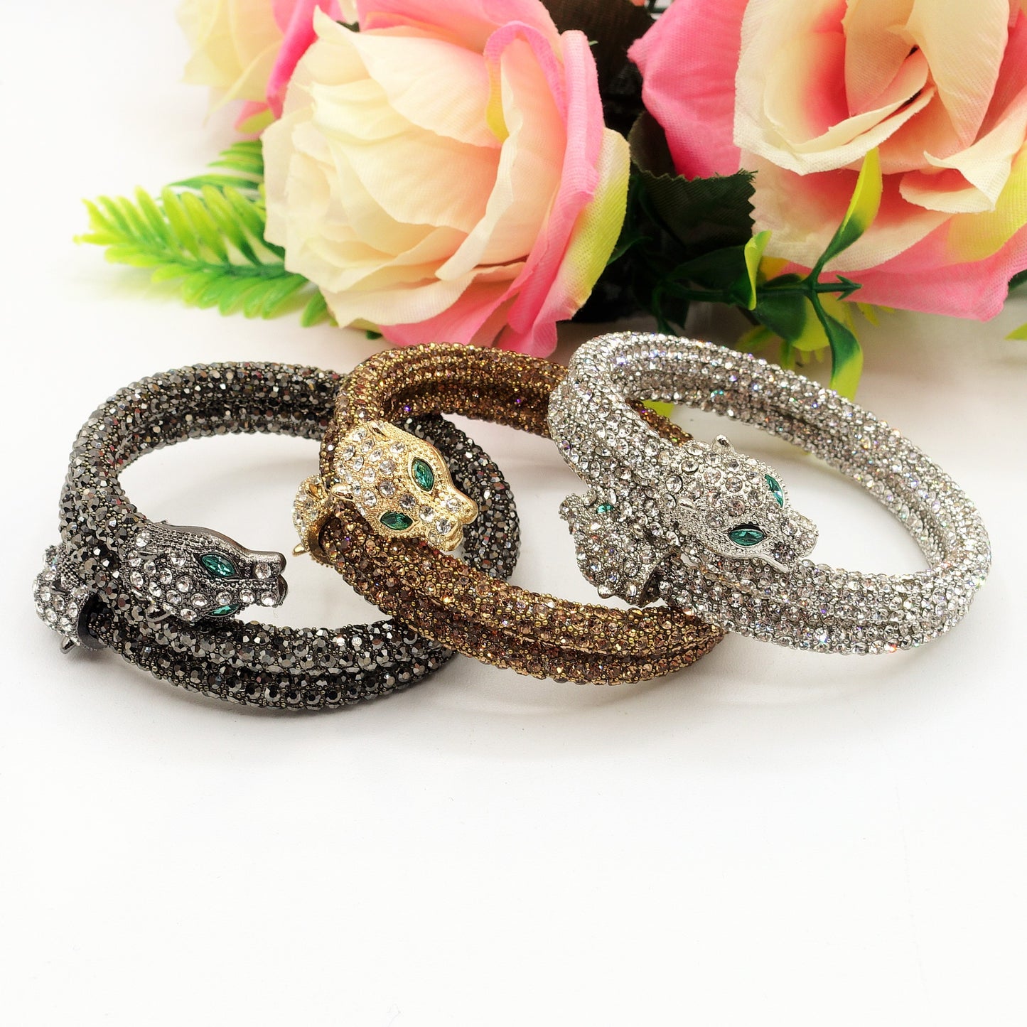 KALI ~ Bracciale snodato a pantera con cubic zirconia