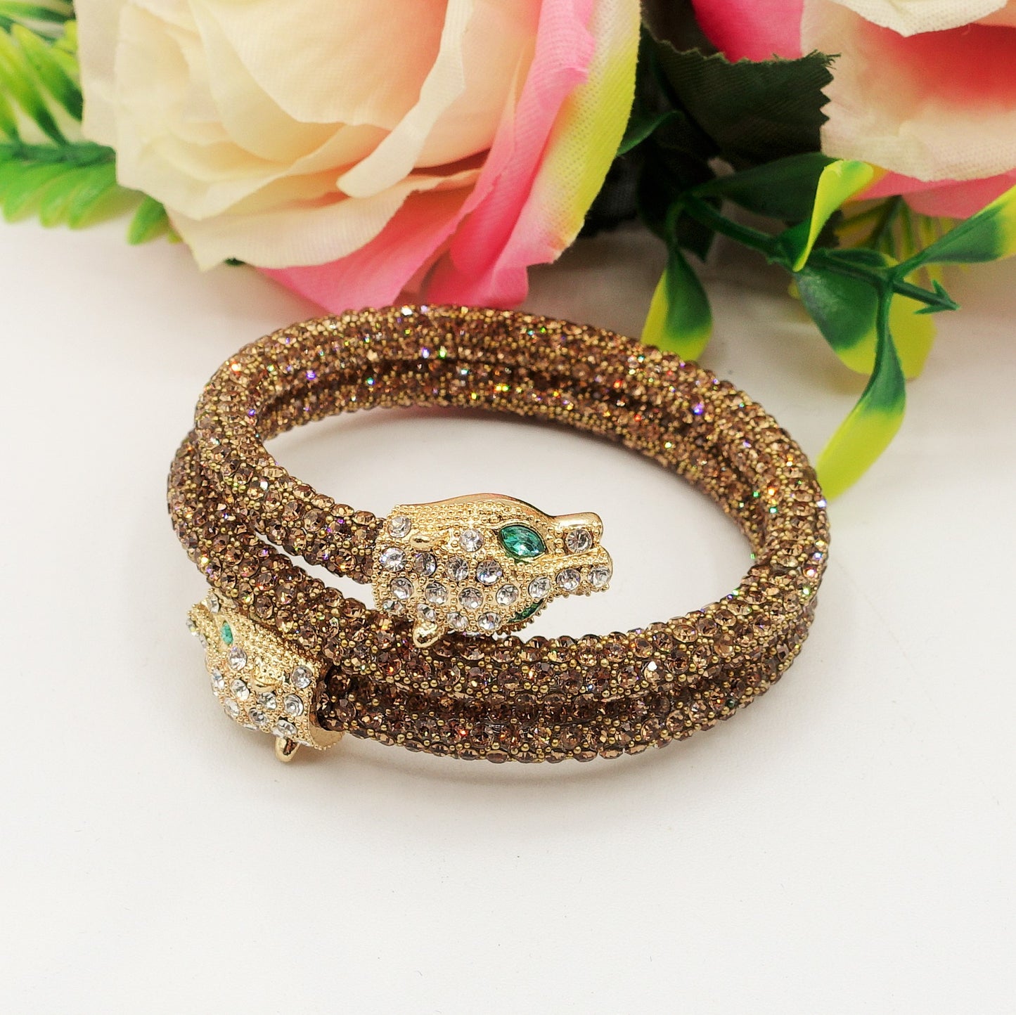 KALI ~ Bracciale snodato a pantera con cubic zirconia