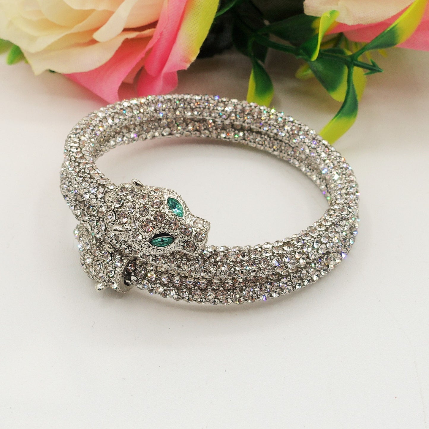 KALI ~ Bracciale snodato a pantera con cubic zirconia