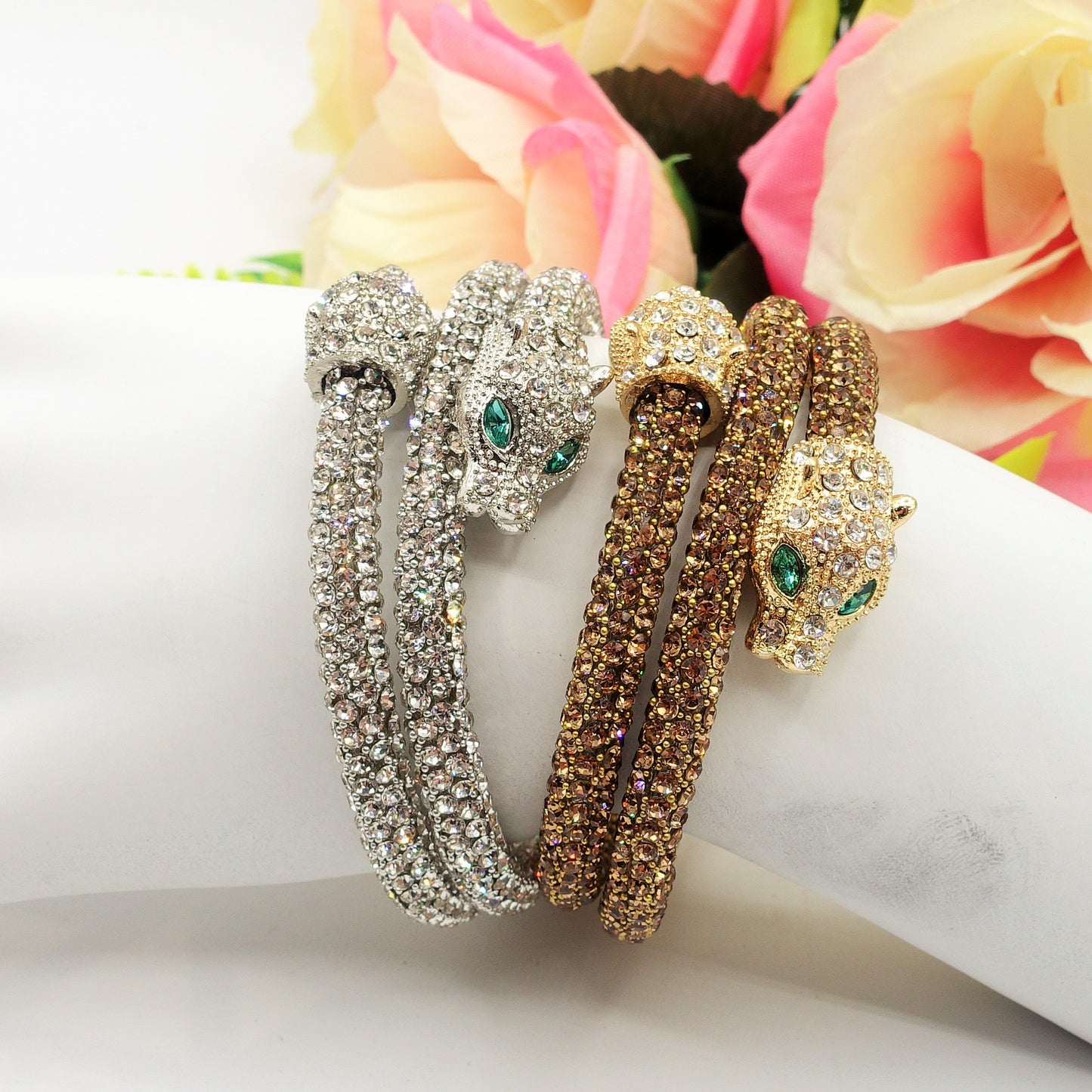 KALI ~ Bracciale snodato a pantera con cubic zirconia