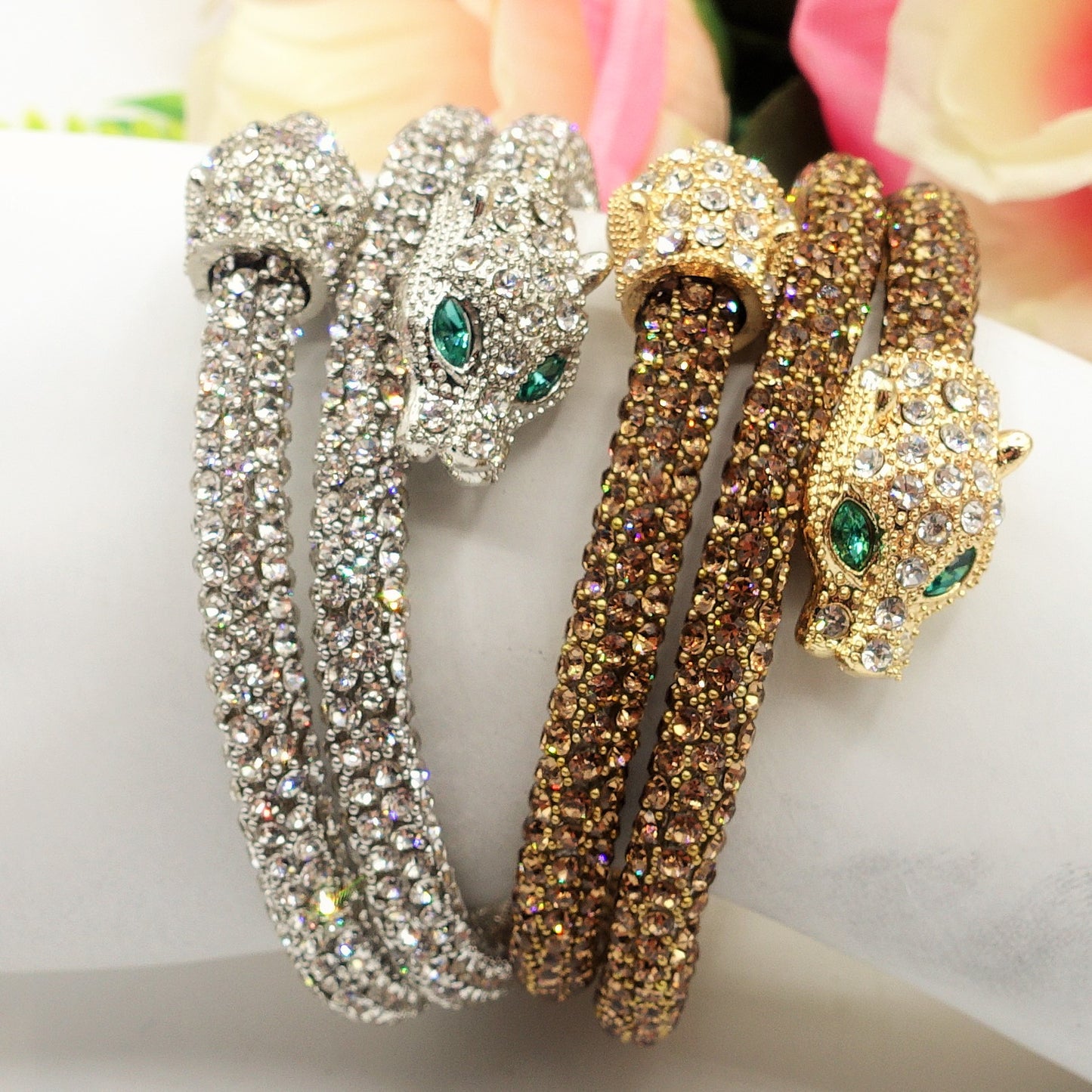 KALI ~ Bracciale snodato a pantera con cubic zirconia