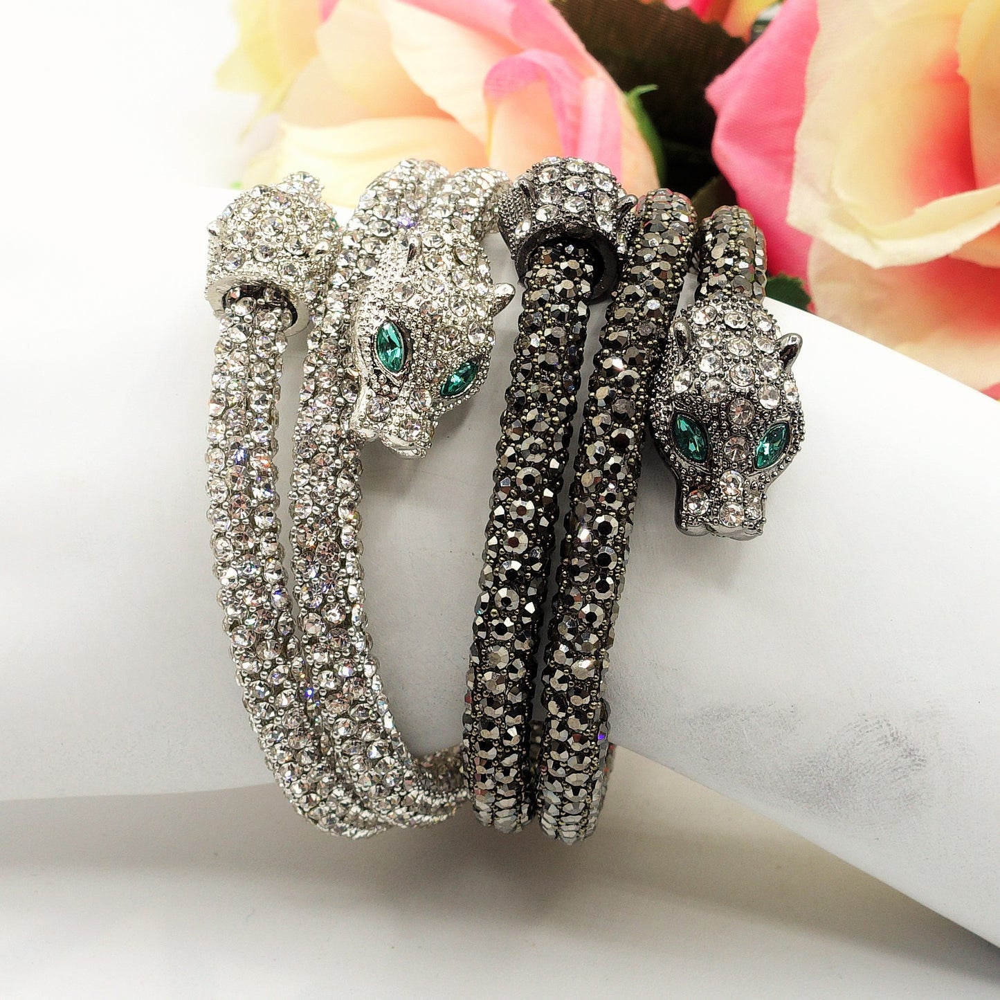 KALI ~ Bracciale snodato a pantera con cubic zirconia