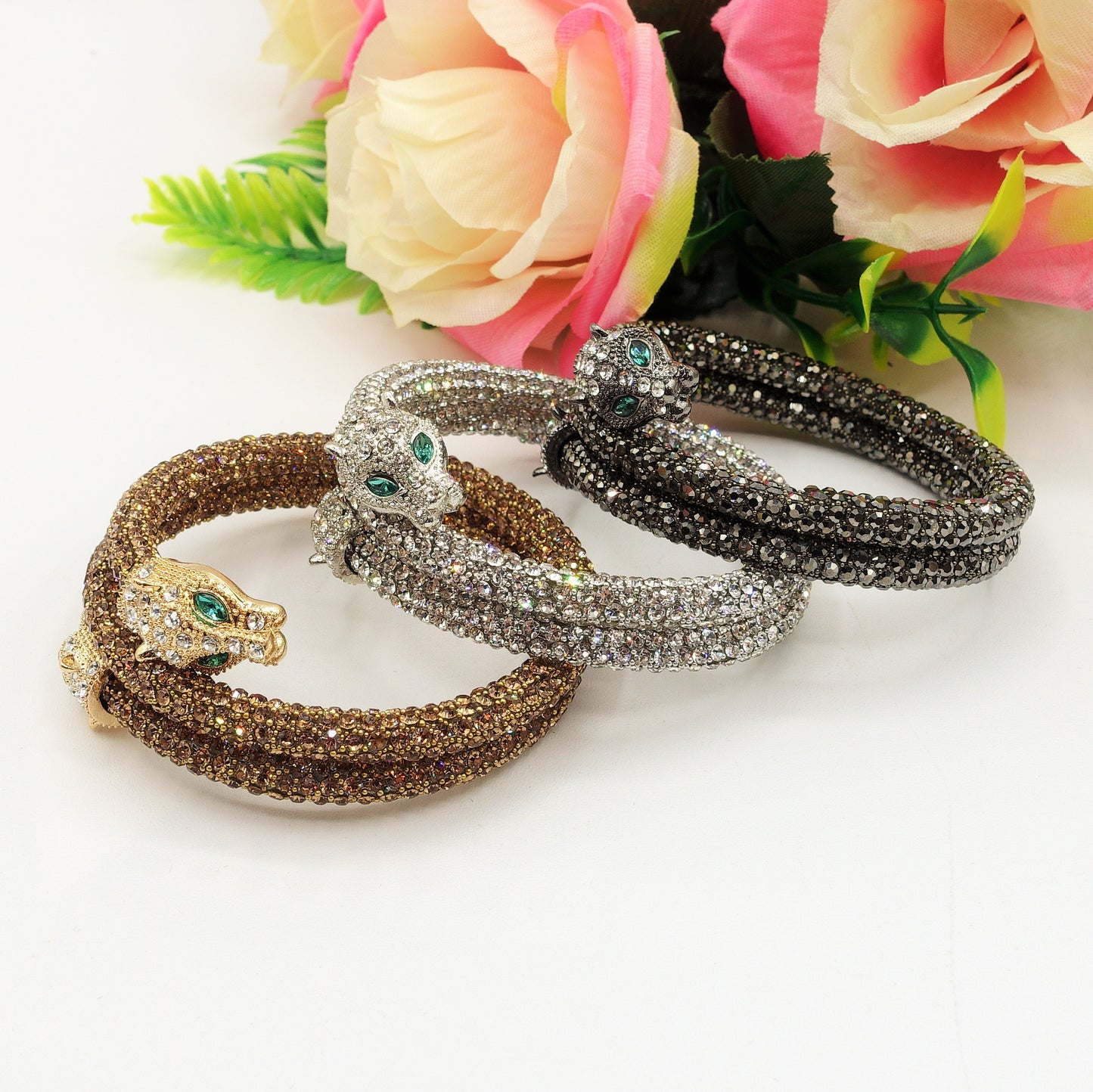 KALI ~ Bracciale snodato a pantera con cubic zirconia