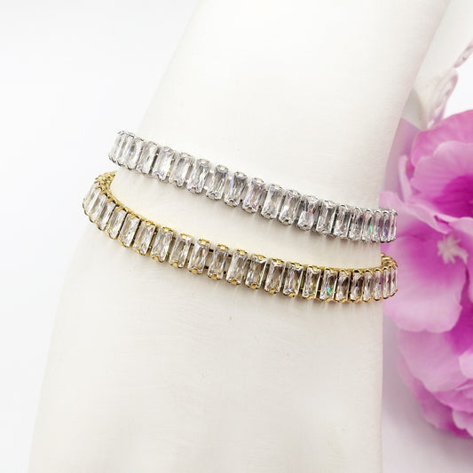 JULIANNE regolabile ~ BRACCIALE Tennis inacciaio inossidabile con Cubic Zirconia Taglio baguette