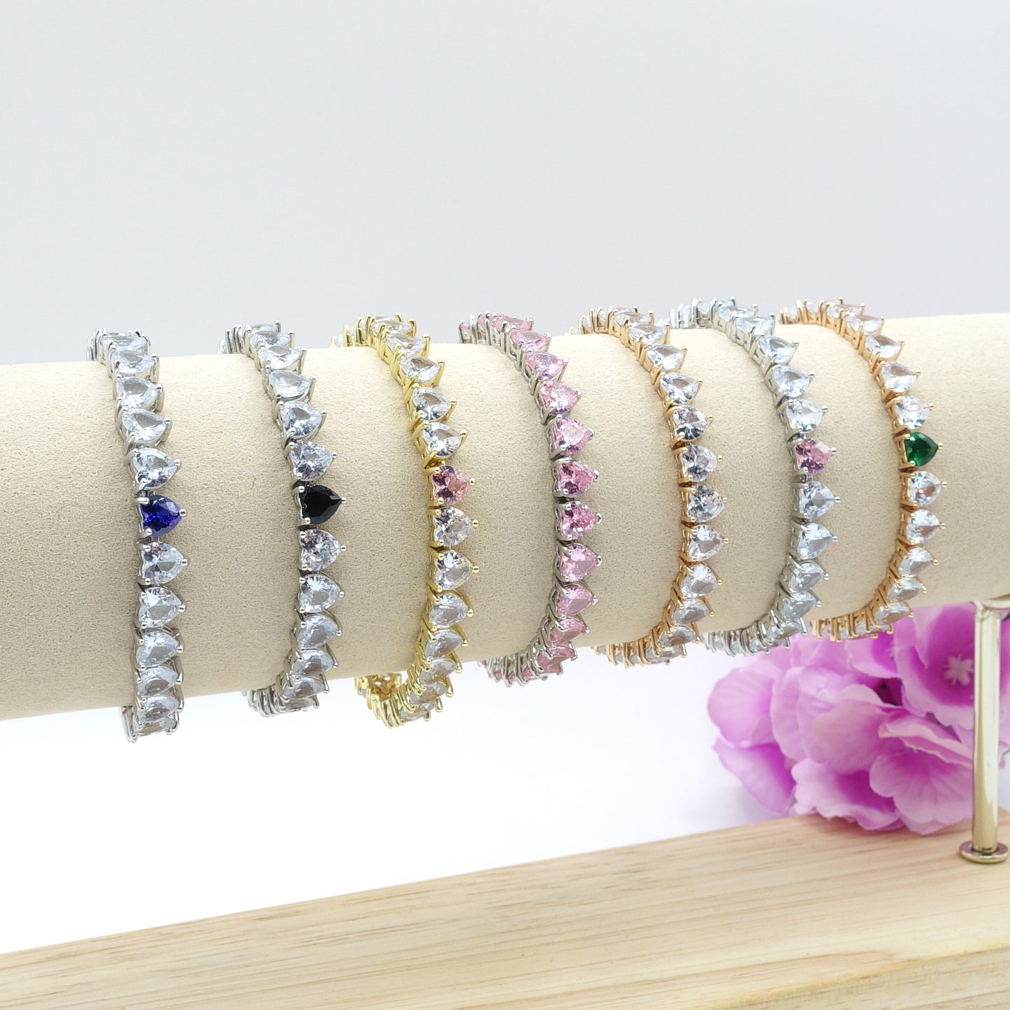 CHERIE - bracciale tennis con cubic zirconia a forma di cuore