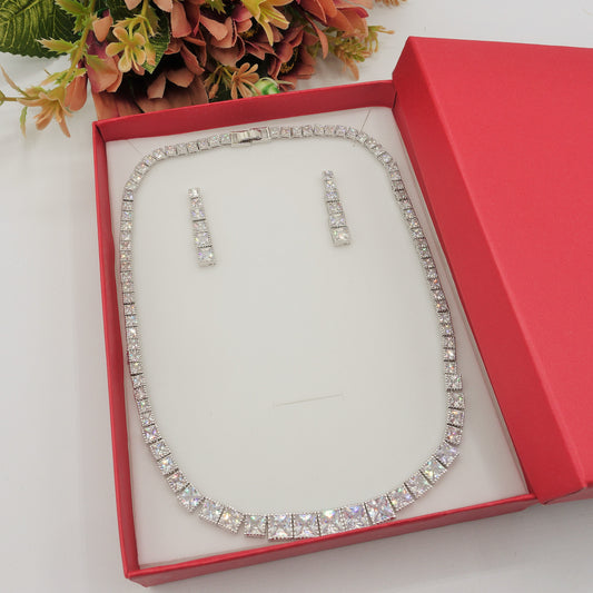 DEANNA SET Collier Tennis - Collana e orecchini con Cubic Zirconia a forma di cuore