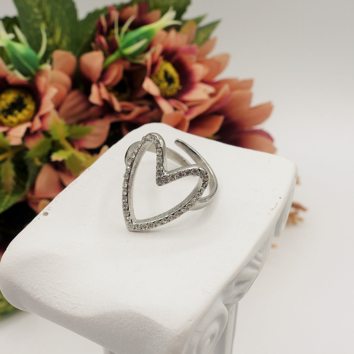 MANDY - ACCIAIO INOSSIDABILE ~ Anello regolabile con cubic zirconia a forma di cuore