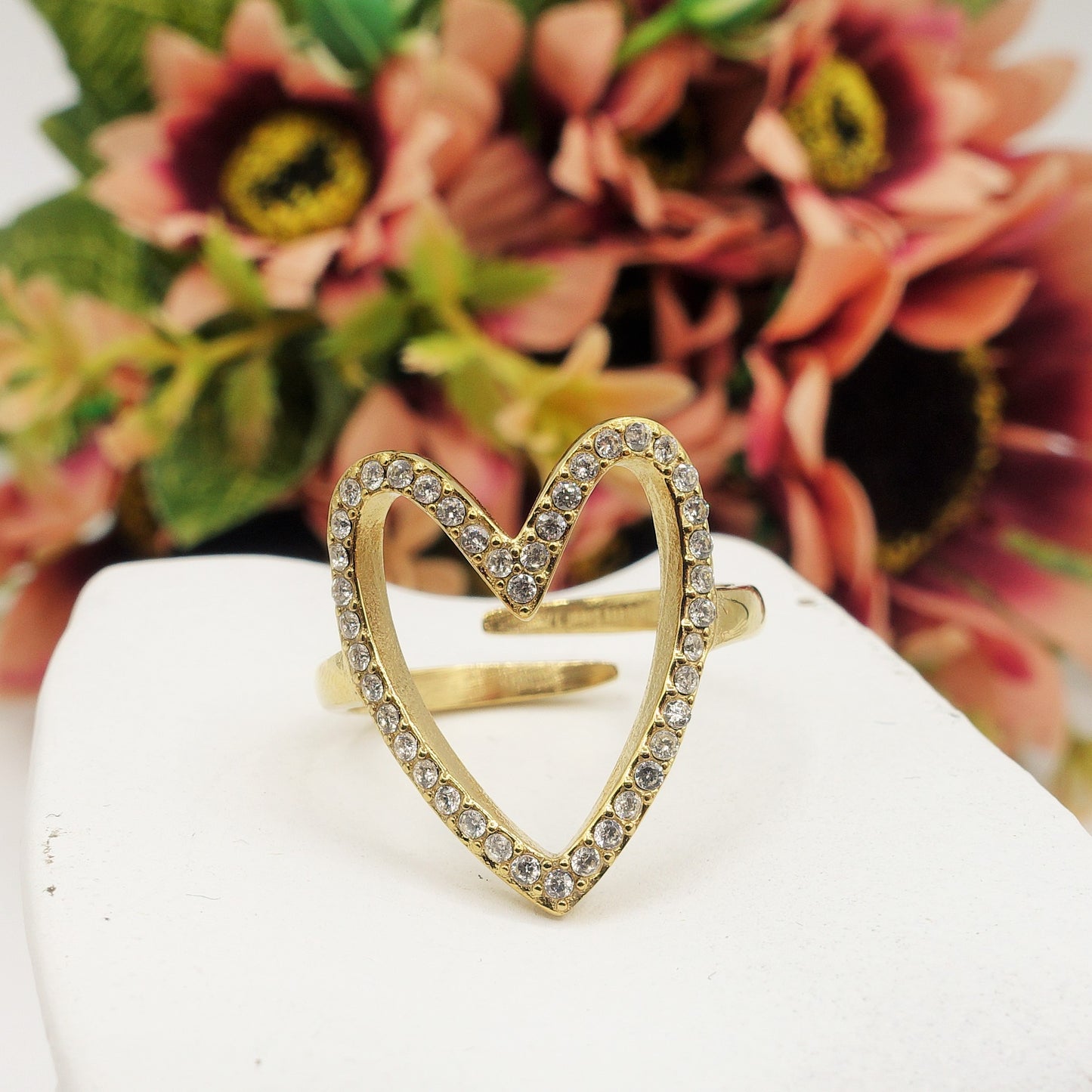 MANDY - ACCIAIO INOSSIDABILE ~ Anello regolabile con cubic zirconia a forma di cuore