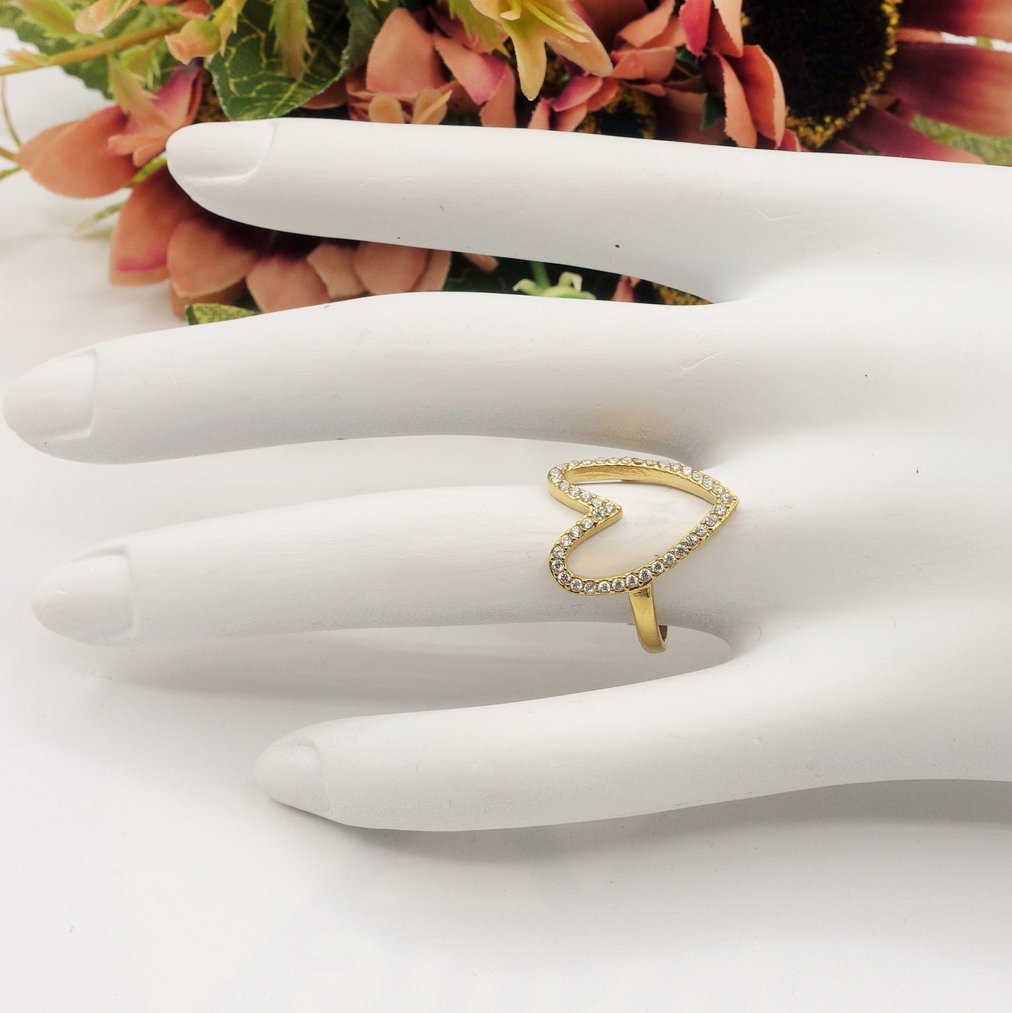 MANDY - ACCIAIO INOSSIDABILE ~ Anello regolabile con cubic zirconia a forma di cuore