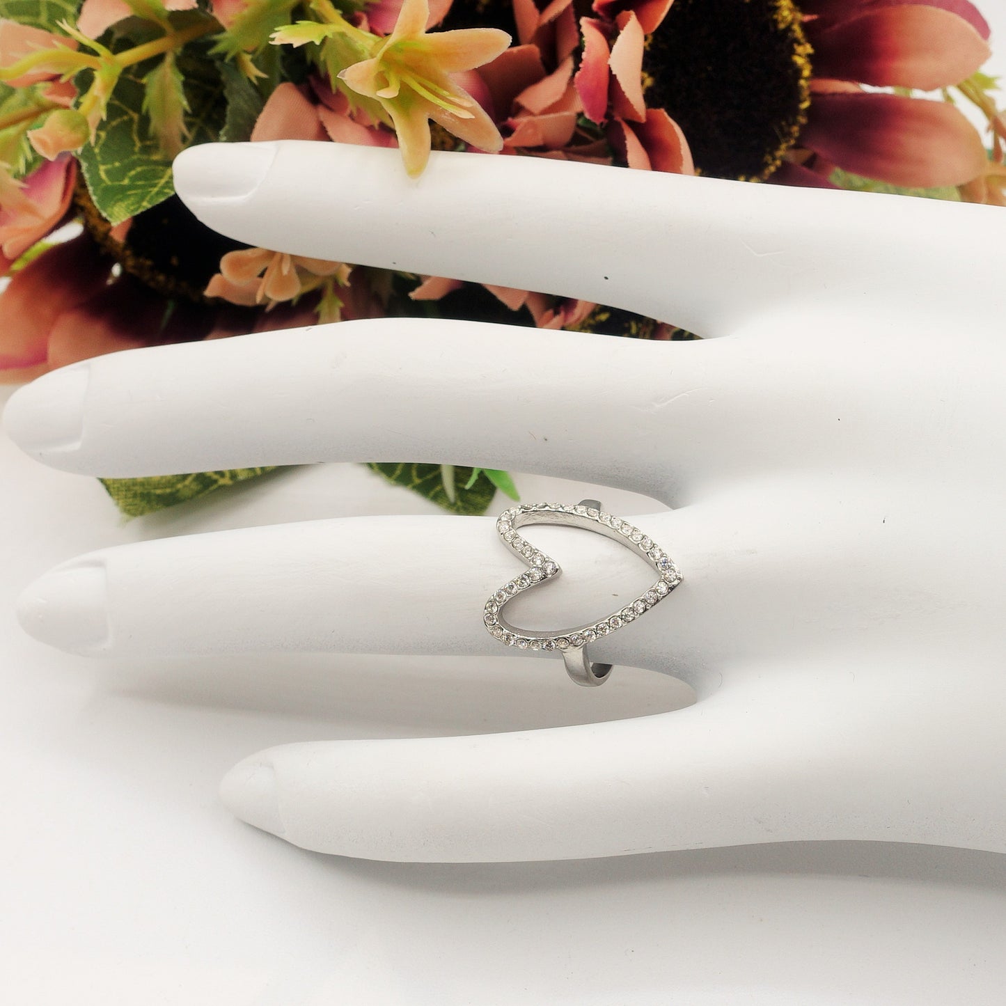 MANDY - ACCIAIO INOSSIDABILE ~ Anello regolabile con cubic zirconia a forma di cuore