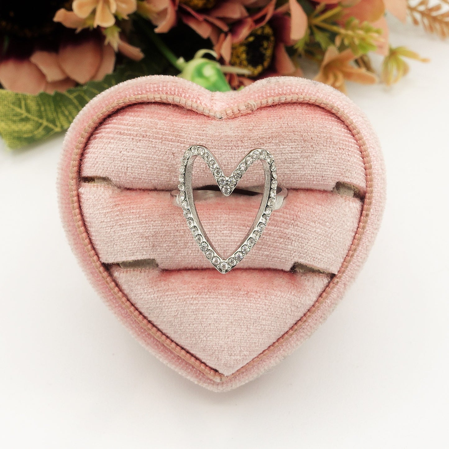 MANDY - ACCIAIO INOSSIDABILE ~ Anello regolabile con cubic zirconia a forma di cuore