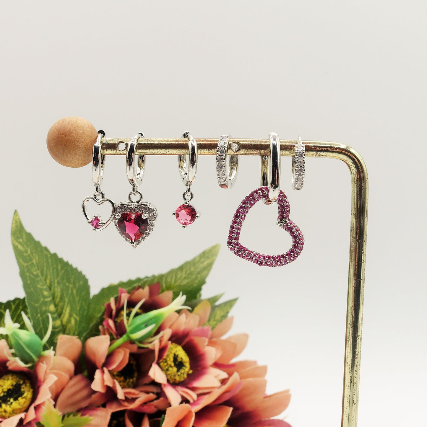 Crystal Diana Set - 6 Orecchini pendenti in cubic zirconia a forma di cuore