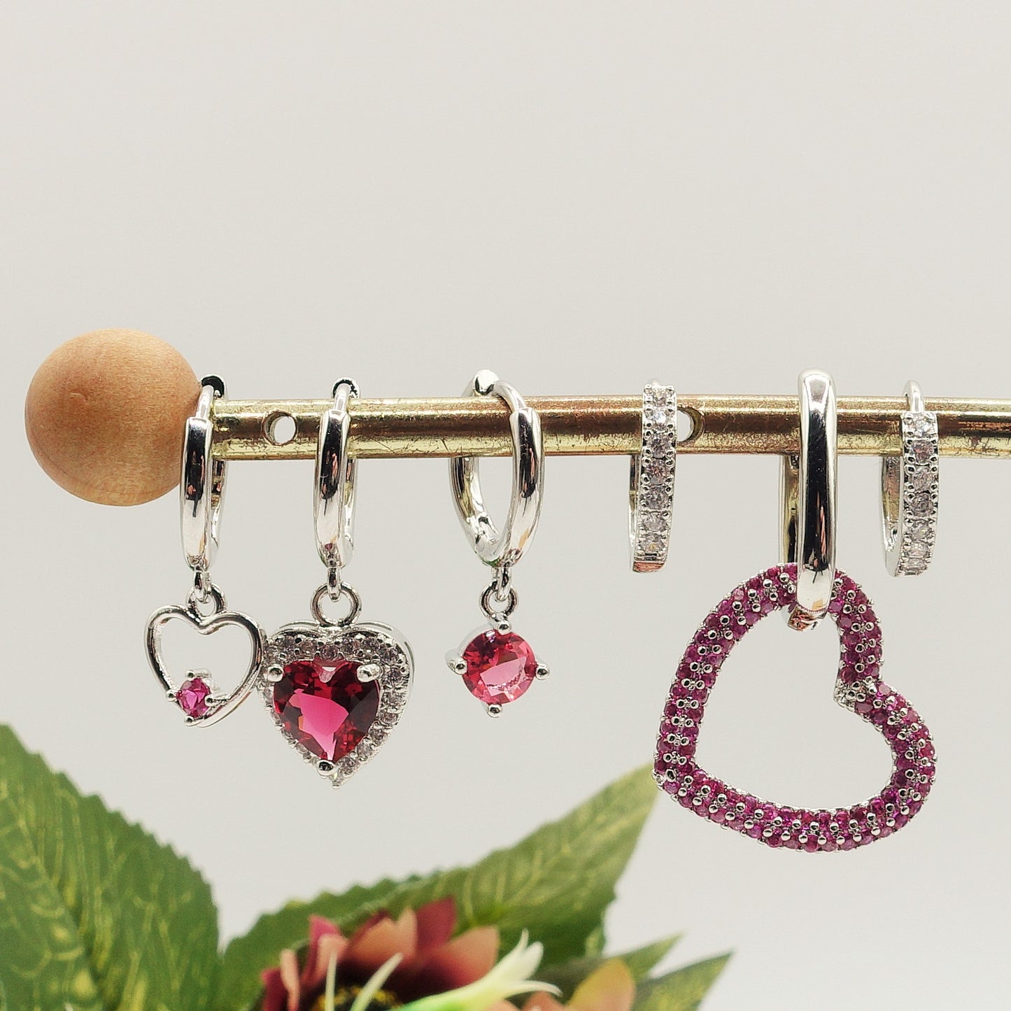 Crystal Diana Set - 6 Orecchini pendenti in cubic zirconia a forma di cuore