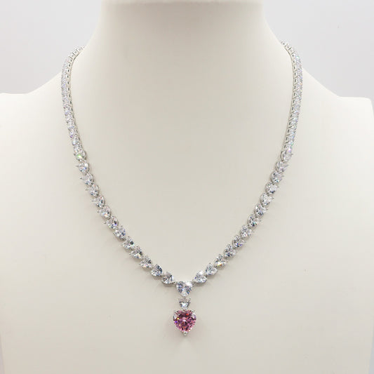 CHANTELLE HEART - col. Rosa - Collier Tennis - Collana con Cubic Zirconia a forma di cuore e pendente