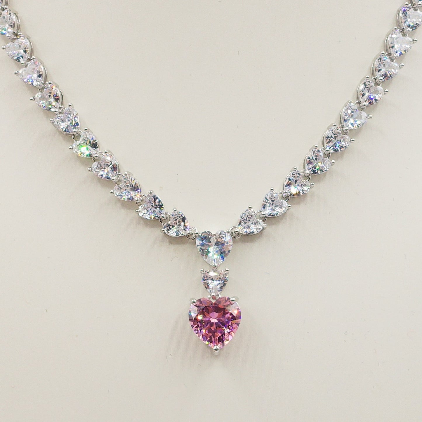 CHANTELLE HEART - col. Rosa - Collier Tennis - Collana con Cubic Zirconia a forma di cuore e pendente