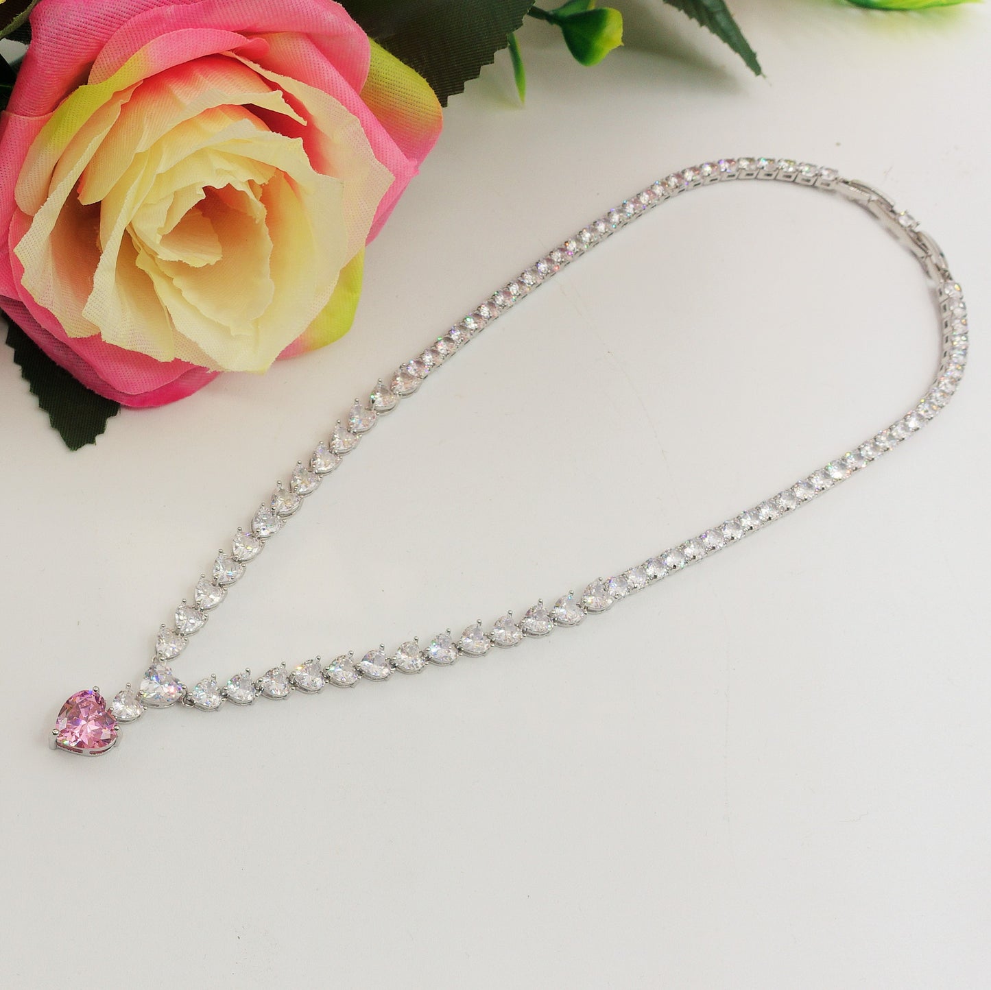 CHANTELLE HEART - col. Rosa - Collier Tennis - Collana con Cubic Zirconia a forma di cuore e pendente