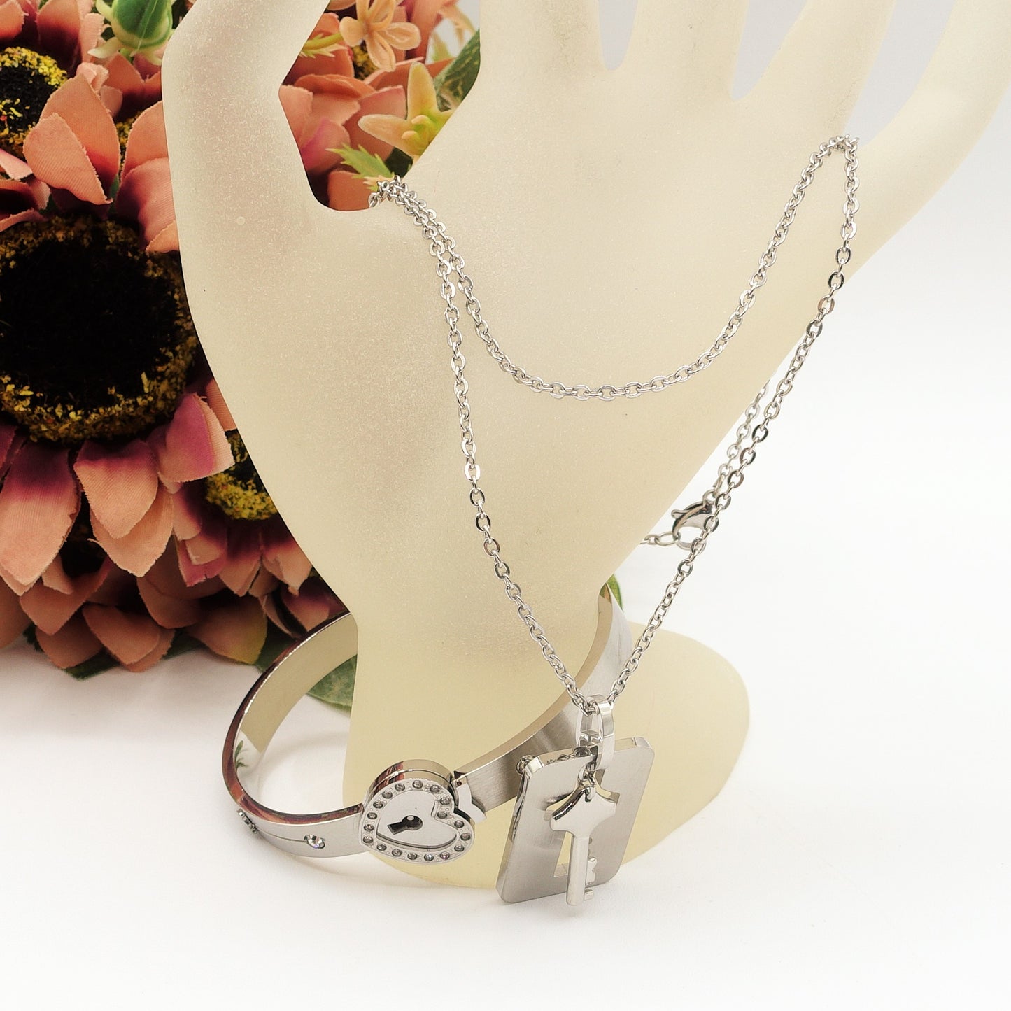 LOCKED LOVE ~ Acciaio Inossidabile - SET Bracciale lucchetto e collana
