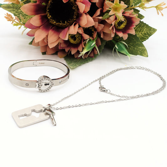 LOCKED LOVE ~ Acciaio Inossidabile - SET Bracciale lucchetto e collana