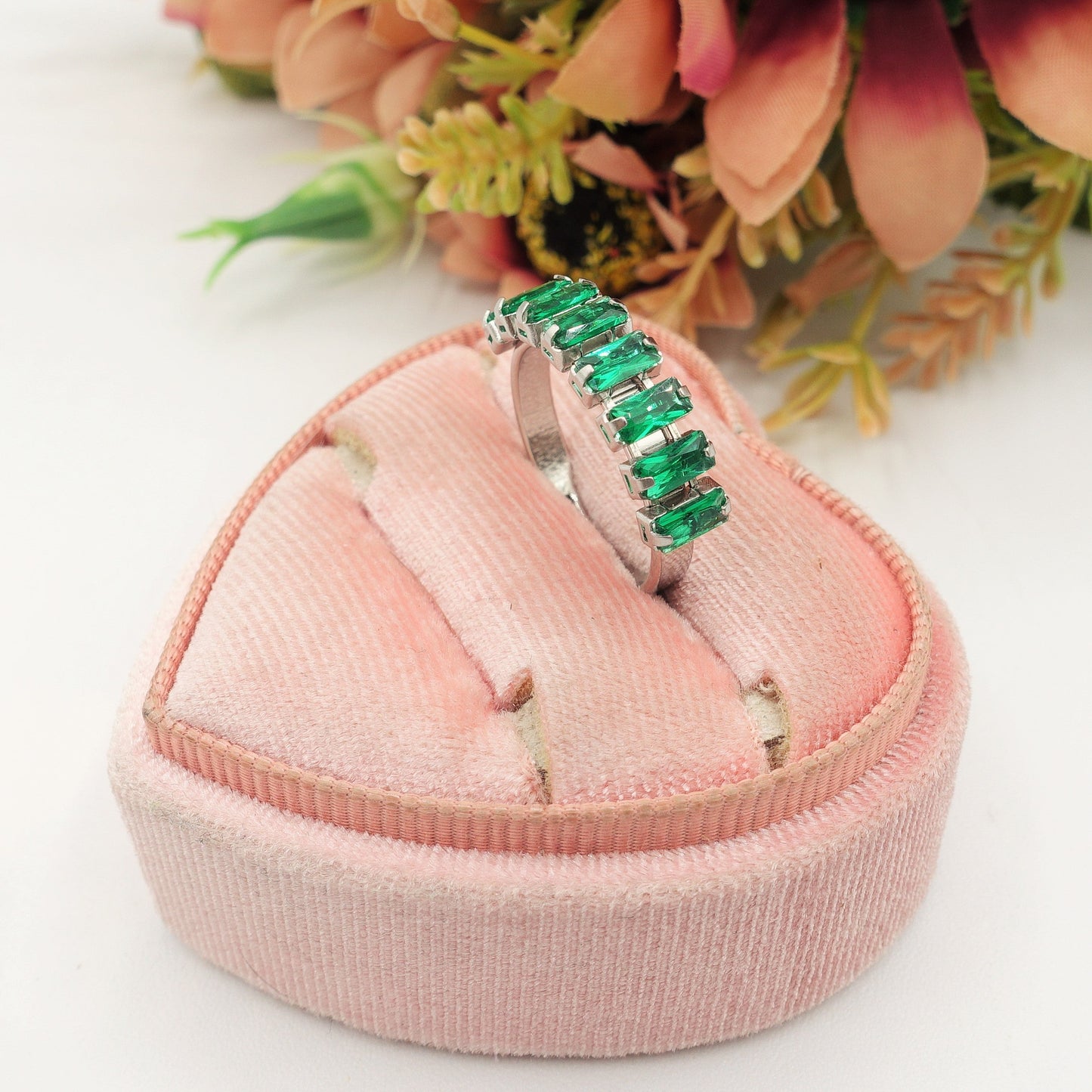 JULIANNE ~ Anello regolabile in ACCIAIO INOSSIDABILE con CUBIC ZIRCONIA taglio baguette