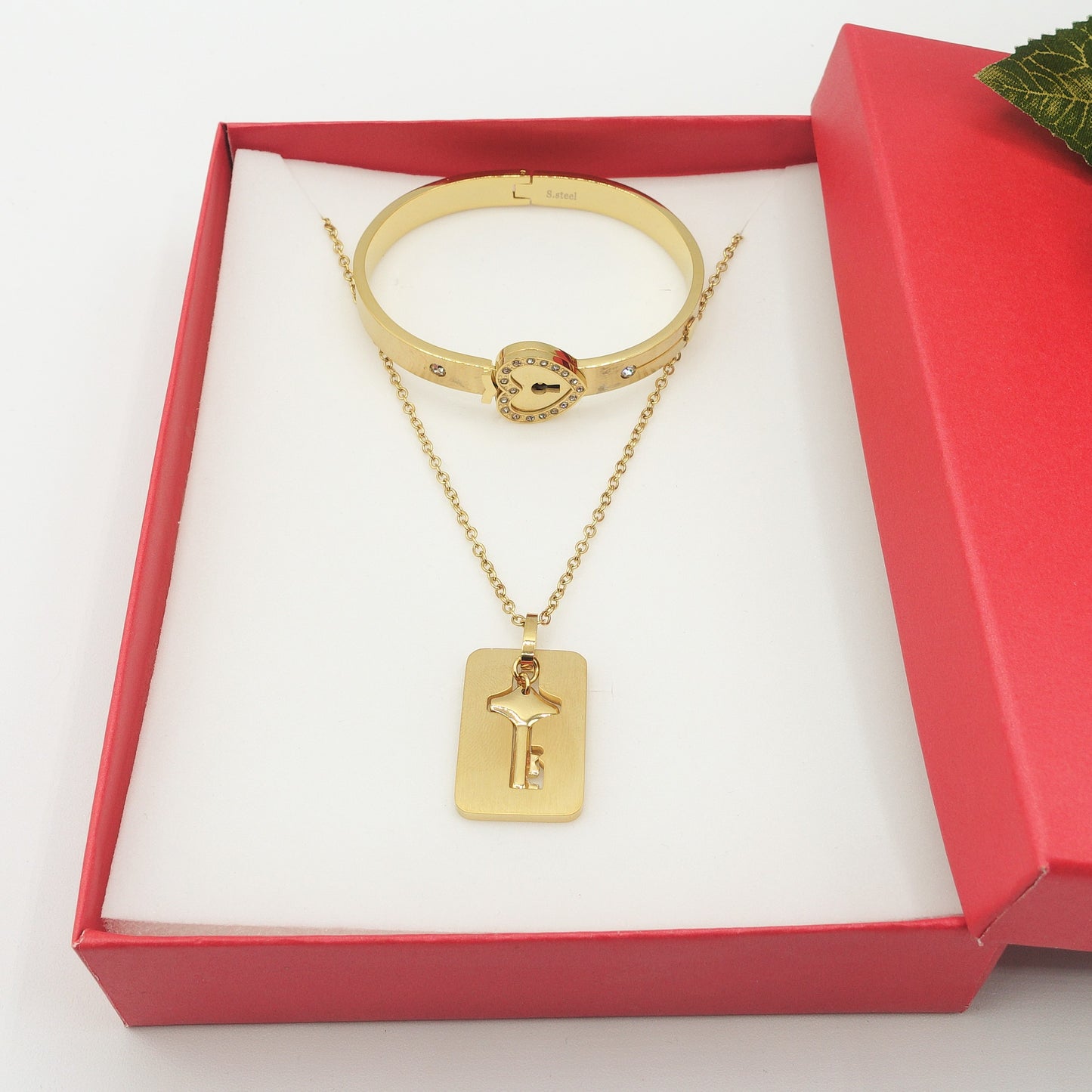 LOCKED LOVE ~ Acciaio Inossidabile - SET Bracciale lucchetto e collana