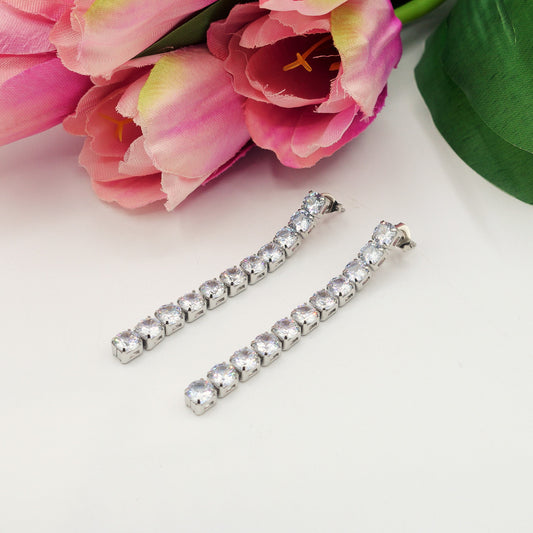 MELANIE - ACCIAIO INOSSIDABILE ~ Orecchini pendenti tennis con cubic zirconia