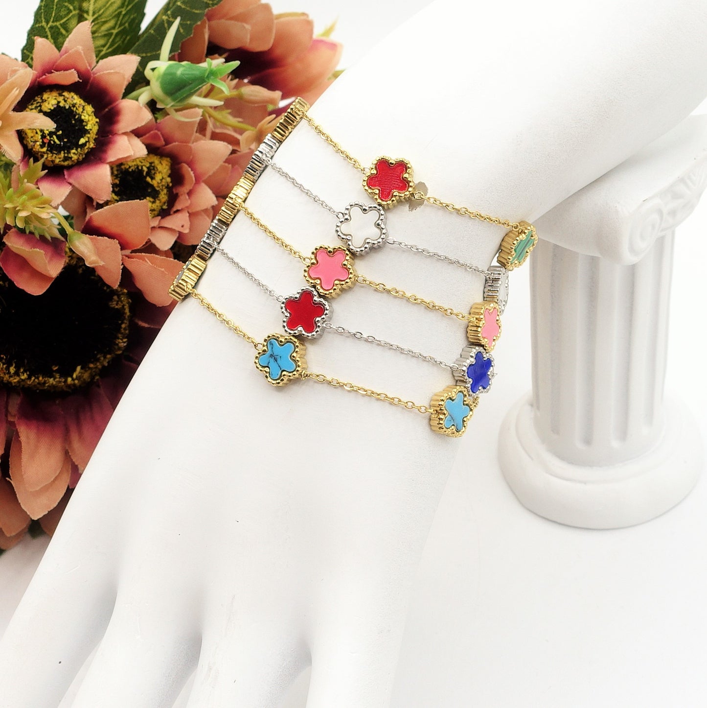 LILY ~ Bracciale flowers in pietra dura e ACCIAIO inossidabile