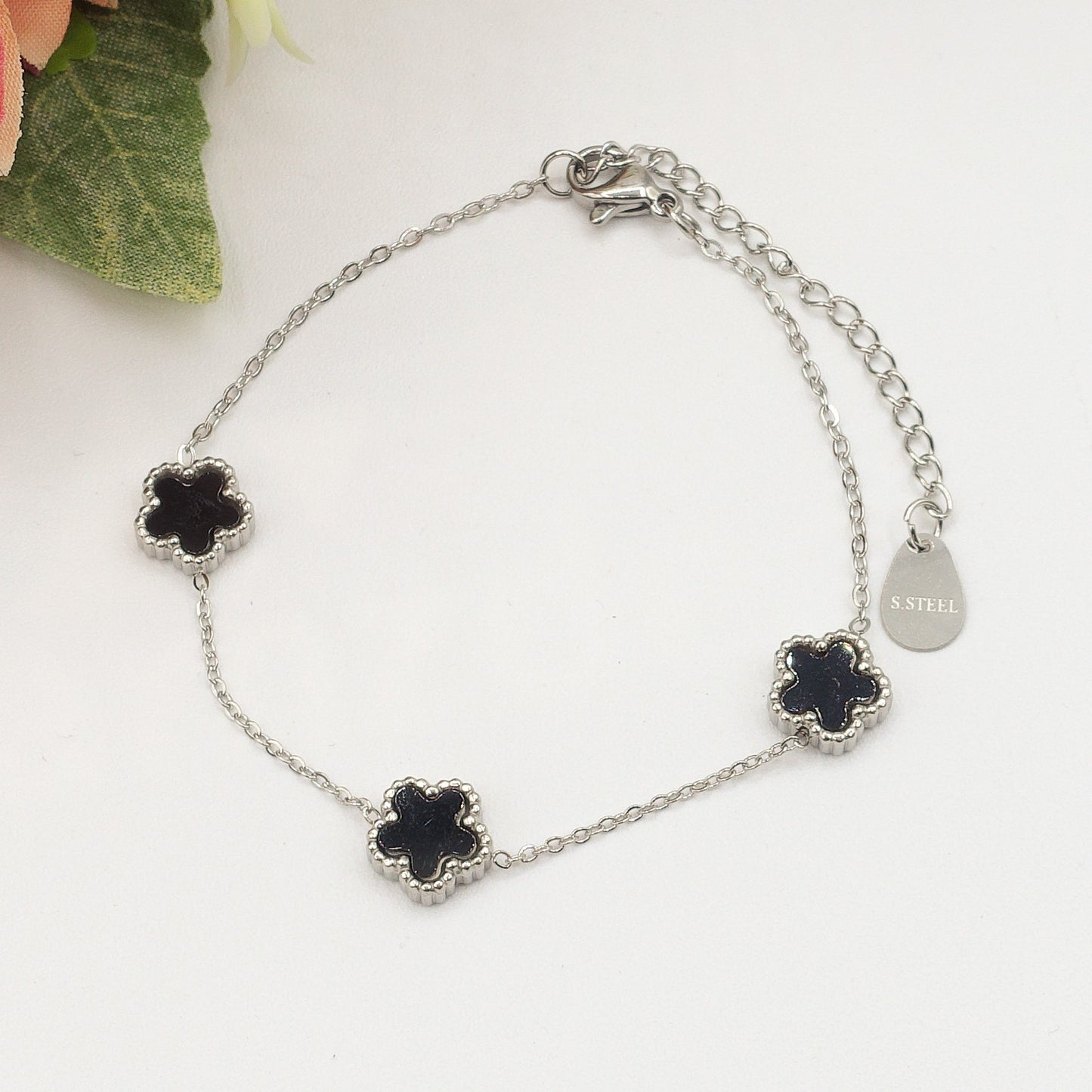 LILY ~ Bracciale flowers in pietra dura e ACCIAIO inossidabile