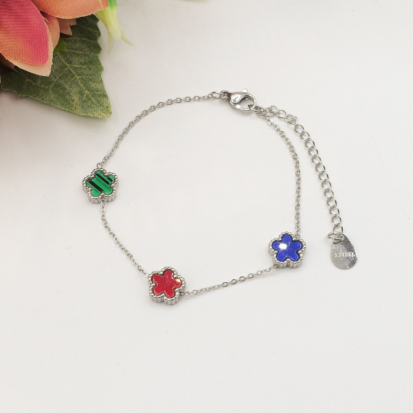 LILY ~ Bracciale flowers in pietra dura e ACCIAIO inossidabile