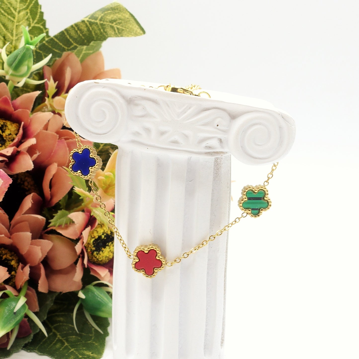 LILY ~ Bracciale flowers in pietra dura e ACCIAIO inossidabile