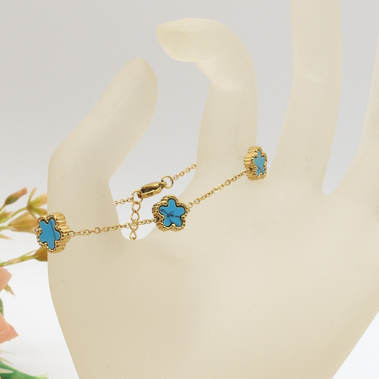 LILY ~ Bracciale flowers in pietra dura e ACCIAIO inossidabile