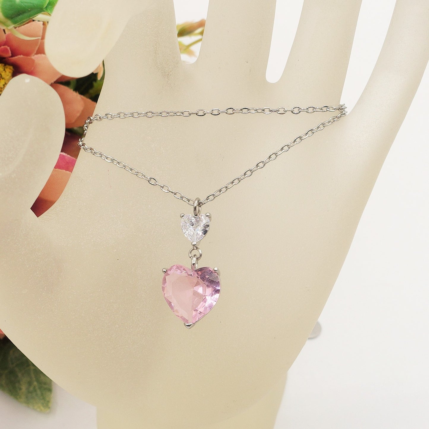 CHANTELLE PENDANT - ACCIAIO INOSSIDABILE - Collana con cuori in cubic zirconia