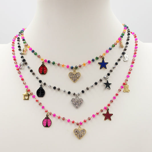 ADORABLE ~ Collana ACCIAIO INOSSIDABILE con perline ciondoli