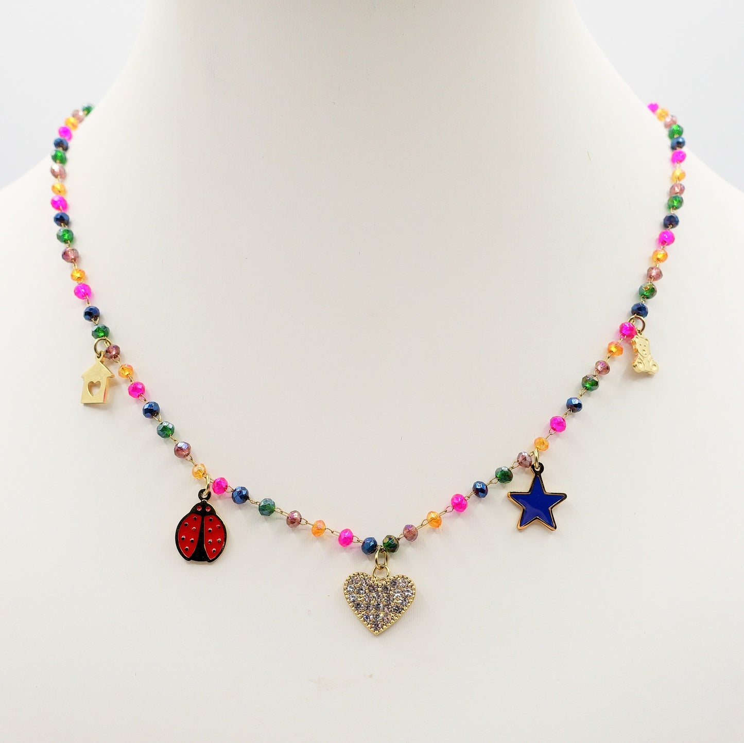 ADORABLE ~ Collana ACCIAIO INOSSIDABILE con perline ciondoli
