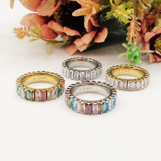 JULIANNE INFINITY - Acciaio Inossidabile ~ Anello fascia con cubic zirconia taglio baguette