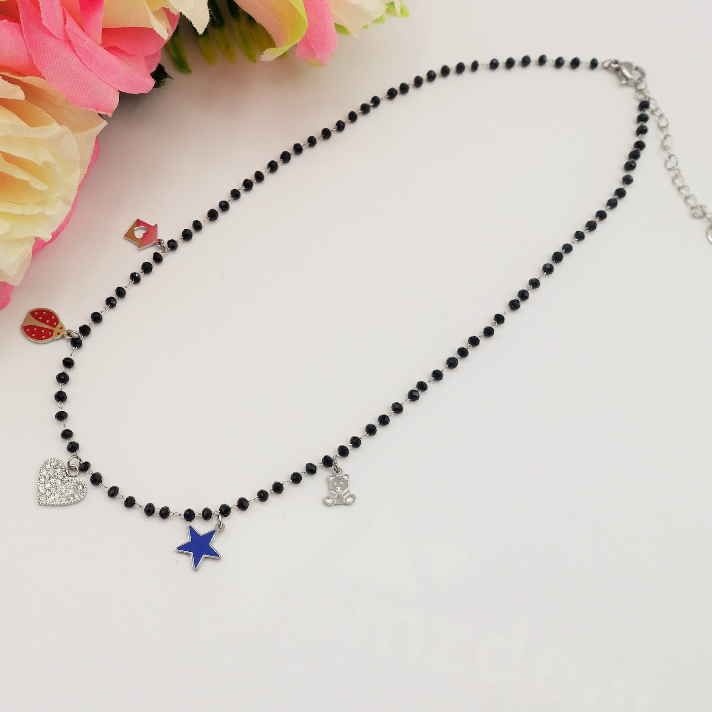 ADORABLE ~ Collana ACCIAIO INOSSIDABILE con perline ciondoli